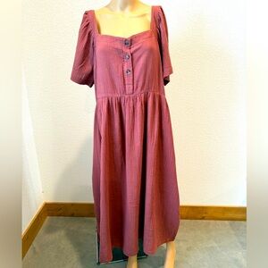 Rust Puff Sleeve Square Neck Midi Sundress